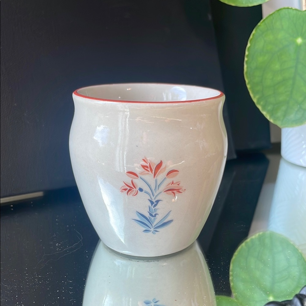 Floral Ceramic Vase with burnt orange and Blue Design